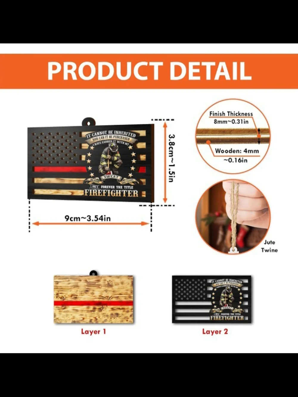 Firefighter Patriotic Ornament - Black with Red Accent